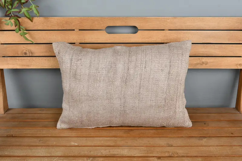 Pillow Cover, Kilim Pillow, 16x24 Brown Cushion, Neutral Throw Cushion Case, Vintage Kilim Throw Pillow, Pillow for Sofa, Turkish Bench Pillow - 6