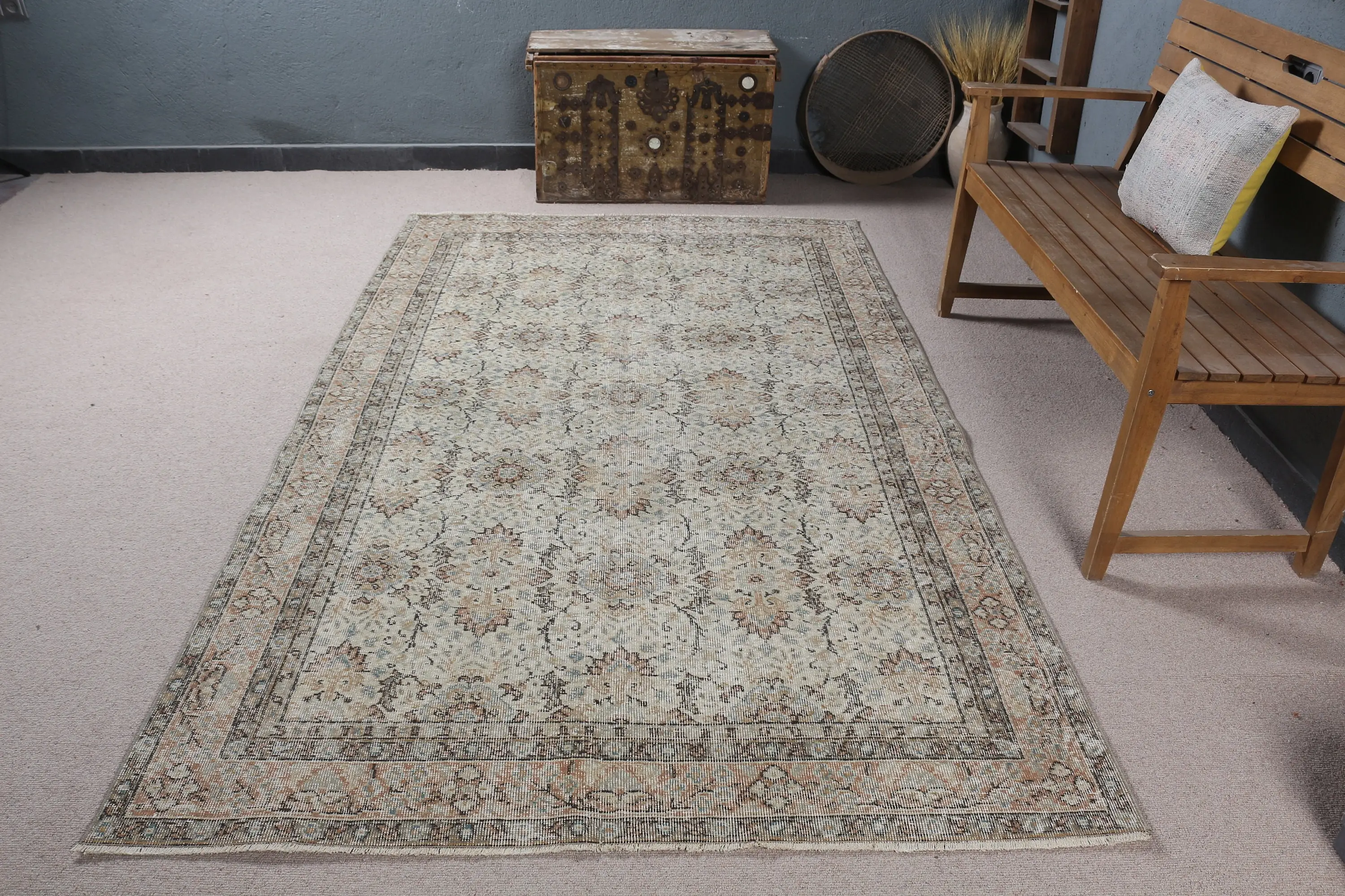 5x8.4 ft Türk Halısı, Kilim, Kahverengi Kamuflaj Halı Yün - 1