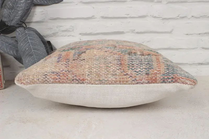 Wool Kilim Pillow Pillow Case, Turkish Pillow, Vintage Kilim Pillow, 14x14 Blue Pillow Sham, Pillow Sham, Handmade Kilim Cushion - 5