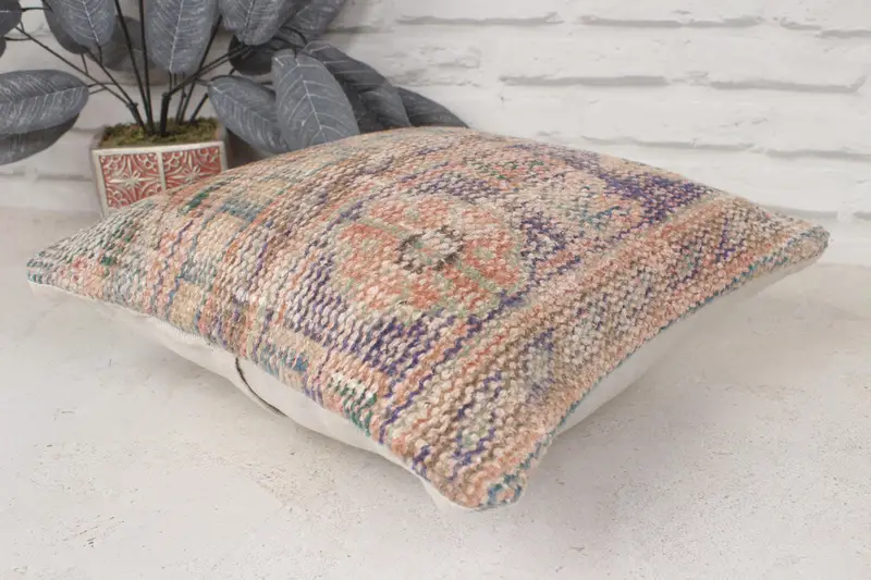Wool Kilim Pillow Pillow Case, Turkish Pillow, Vintage Kilim Pillow, 14x14 Blue Pillow Sham, Pillow Sham, Handmade Kilim Cushion - 6