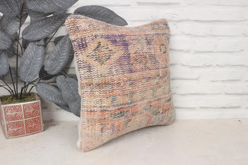 Wool Kilim Pillow Pillow Case, Turkish Pillow, Vintage Kilim Pillow, 14x14 Blue Pillow Sham, Pillow Sham, Handmade Kilim Cushion - 3