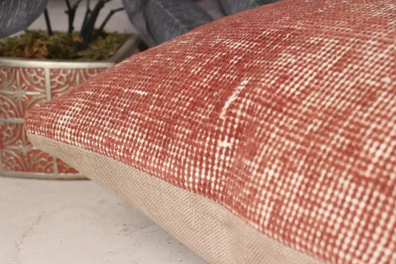 Vintage Kilim Pillow, Crochet Pattern Pillow Cover, 16x24 Orange Pillow, Muted Cushion Case, Pillow for Couch, Throw Kilim Pillow, Pillow Sham - 7