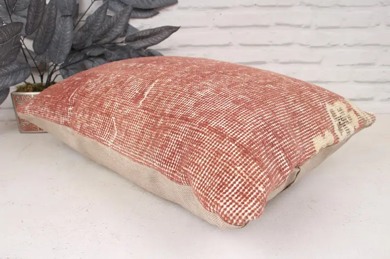 Vintage Kilim Pillow, Crochet Pattern Pillow Cover, 16x24 Orange Pillow, Muted Cushion Case, Pillow for Couch, Throw Kilim Pillow, Pillow Sham - 6
