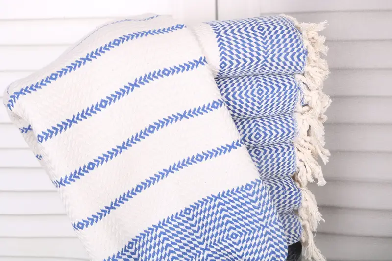 Beach Towel Sax Blue Cotton, Turkish, Personalized, 40x79 Inches