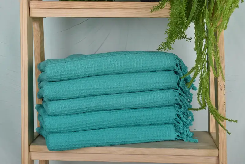 Monogrammed Beach Towel Organic Cotton Waffle, Benetton Green, 36x67 Inches