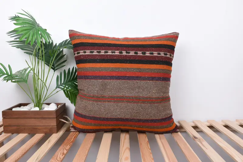 Kilim Cushion Sham, Boho Pillow, Cushion Cover, Boho Pillow Sham Cover, Shabby Chic Pillow, 24x24 Orange Cushion Cover, Seat Cushion - 1