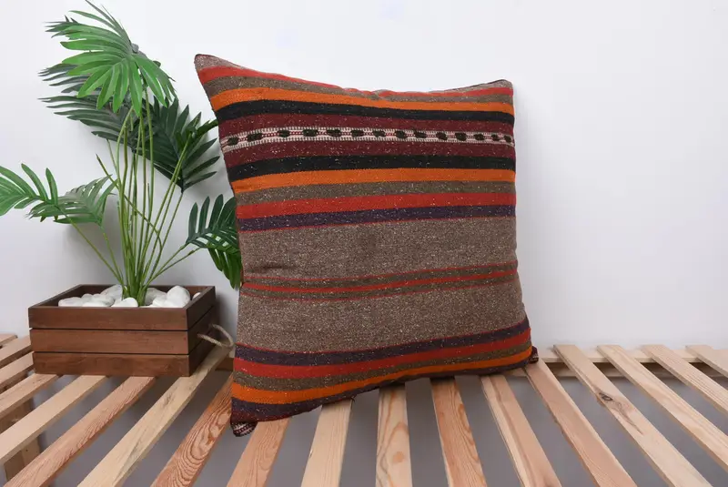 Kilim Cushion Sham, Boho Pillow, Cushion Cover, Boho Pillow Sham Cover, Shabby Chic Pillow, 24x24 Orange Cushion Cover, Seat Cushion - 4