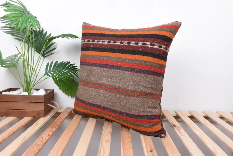 Kilim Cushion Sham, Boho Pillow, Cushion Cover, Boho Pillow Sham Cover, Shabby Chic Pillow, 24x24 Orange Cushion Cover, Seat Cushion - 5