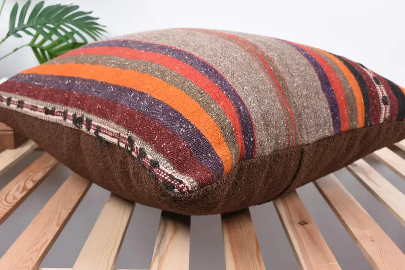 Kilim Cushion Sham, Boho Pillow, Cushion Cover, Boho Pillow Sham Cover, Shabby Chic Pillow, 24x24 Orange Cushion Cover, Seat Cushion - 6
