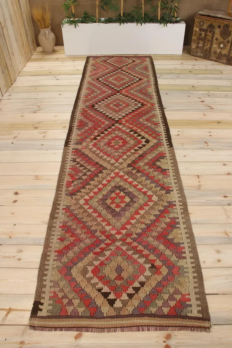 El Yapımı Pembe Hayvan Baskılı Halı, 2,3x10,8 ft