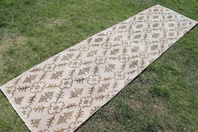 Turkish 2.6x9 ft Runner Rug, Vintage Rug, Oushak White Rug - 1