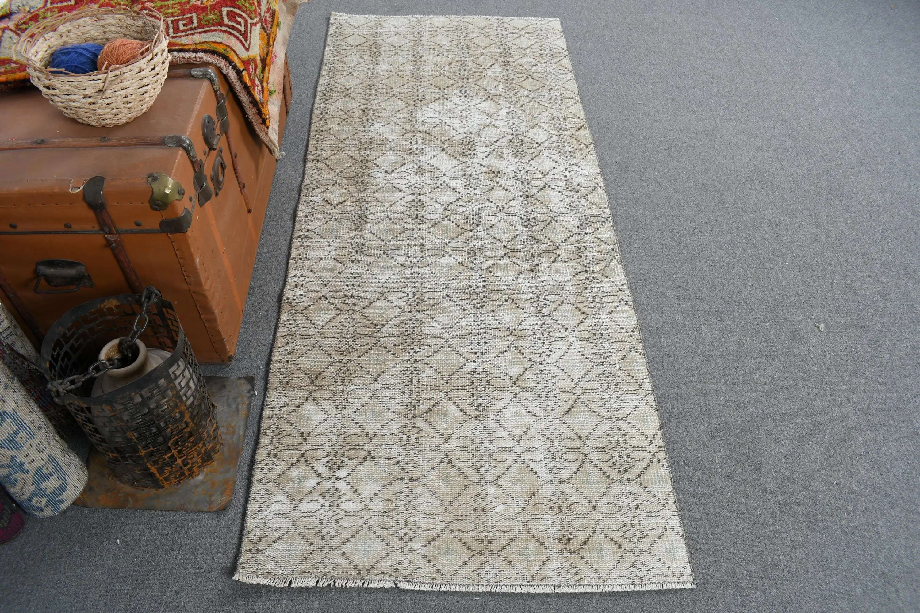 Vintage Türk Vurgulu Halı 2.6x6.3 ft, Gri Yün Halı - 1