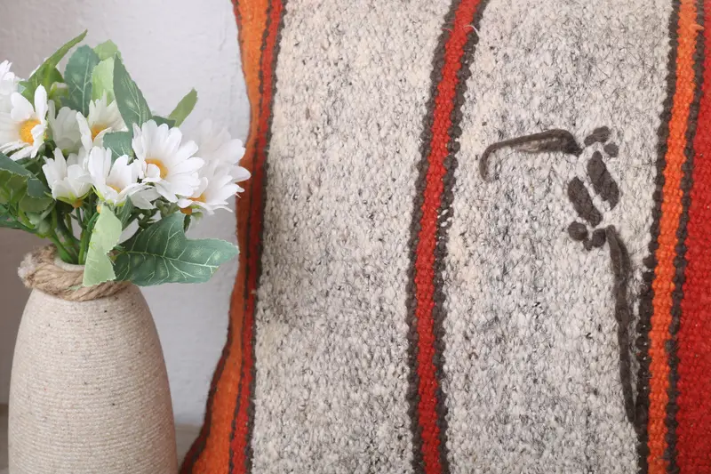 Comfy Throw Cushion Case, Boho Pillow Sham Cover, Cushion Case, Antique Pillows, Authentic Cushion Cover, Kilim Pillow, 12x24 Orange Pillow Case - 3