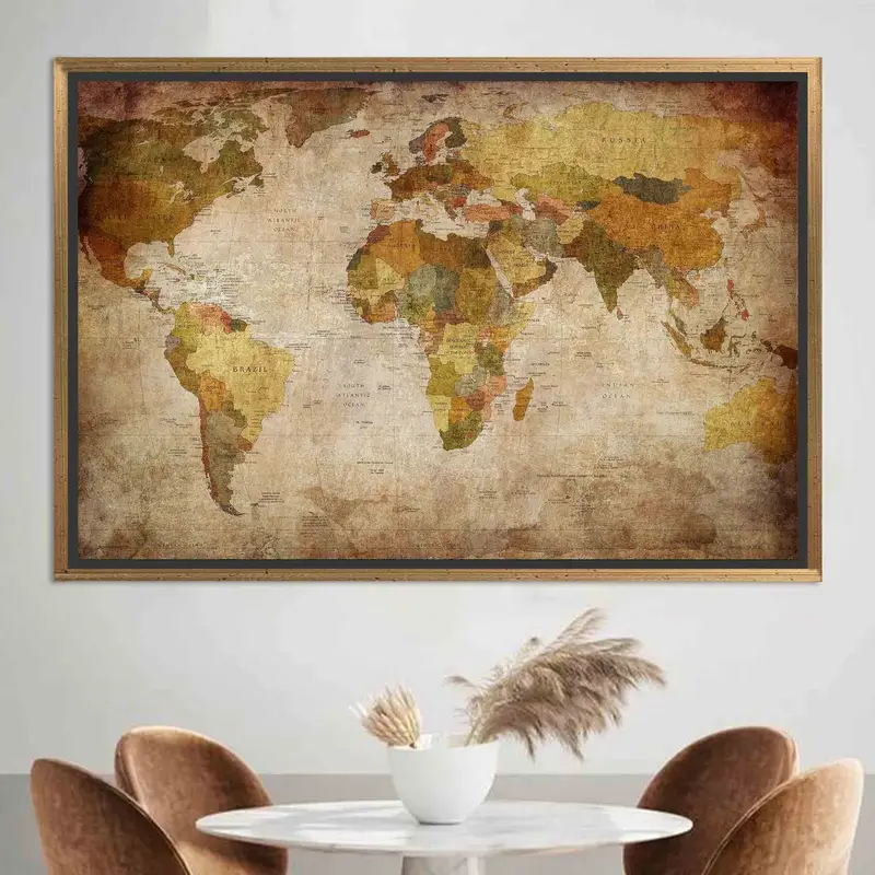 エレガントな World Atlas キャンバス: 家の装飾用の芸術的な地図プリント