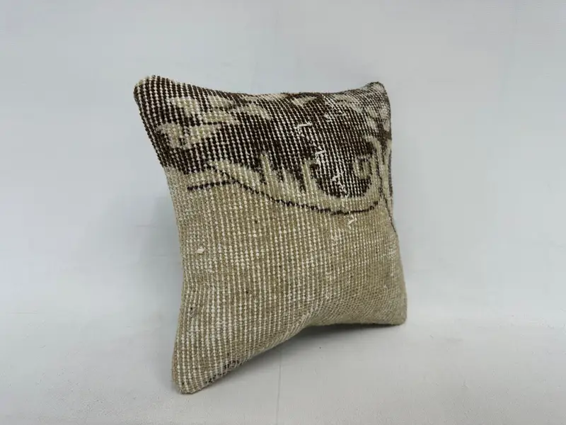 Turkish Pillow, Vintage Kilim Pillow, Decorative Bolster Pillow, Kilim Pillow, Cushion Case, 12x12 Beige Pillow Case, Pattern Throw Cushion Cover - 3