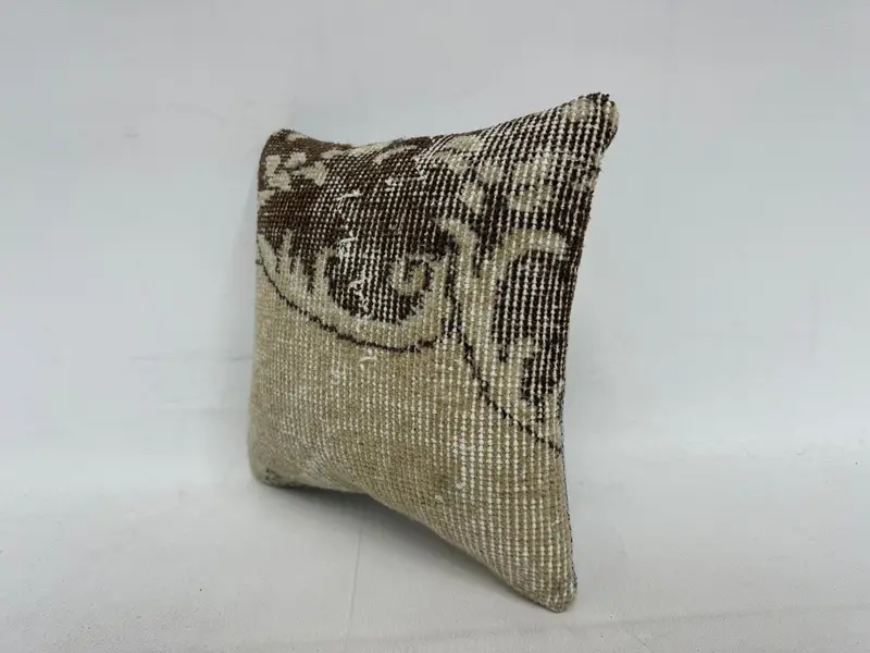 Turkish Pillow, Vintage Kilim Pillow, Decorative Bolster Pillow, Kilim Pillow, Cushion Case, 12x12 Beige Pillow Case, Pattern Throw Cushion Cover - 4