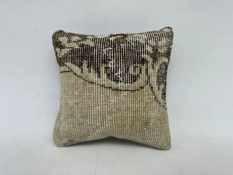 Turkish Pillow, Vintage Kilim Pillow, Decorative Bolster Pillow, Kilim Pillow, Cushion Case, 12x12 Beige Pillow Case, Pattern Throw Cushion Cover - 1