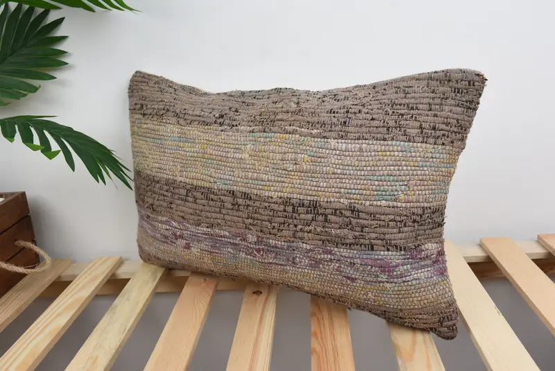 Handmade Kilim Cushion, Decorative Bolster Pillow, Gift Pillow, 12x20 Beige Cushion Case, Boho Pillow, Decorative Cushion Cover, Pillow Sham - 5