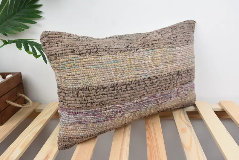 Handmade Kilim Cushion, Decorative Bolster Pillow, Gift Pillow, 12x20 Beige Cushion Case, Boho Pillow, Decorative Cushion Cover, Pillow Sham - 4