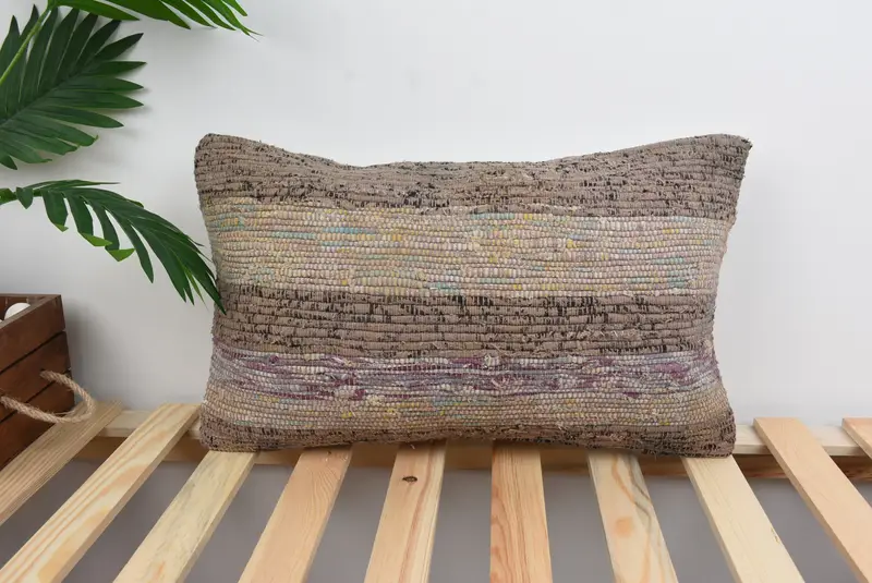 Handmade Kilim Cushion, Decorative Bolster Pillow, Gift Pillow, 12x20 Beige Cushion Case, Boho Pillow, Decorative Cushion Cover, Pillow Sham - 1