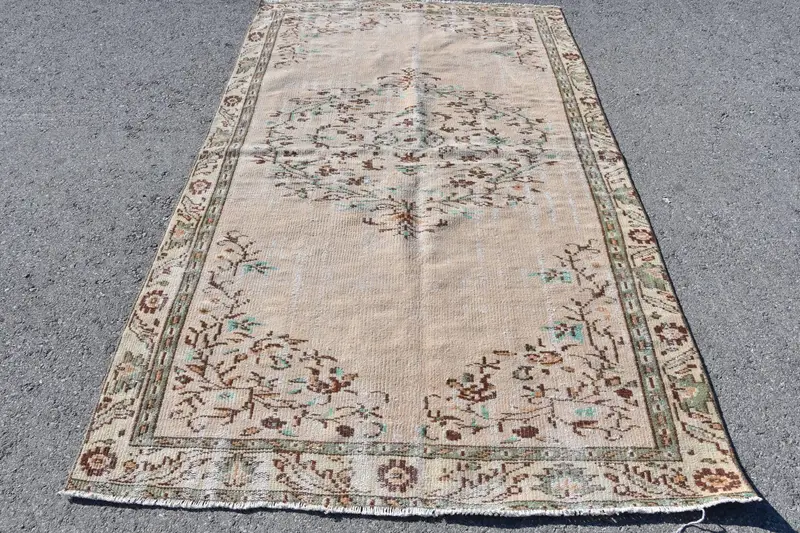 Türk 5x8.6 ft Büyük Halı, Vintage Halı, Oushak Kahverengi Halı - 1