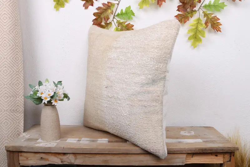 Natural Cushion, Ethnical Kilim Rug Pillow, Vintage Kilim Throw Pillow, Gift Pillow, Cushion Case, 18x18 Beige Pillow Cover, Chair Cushion Cover - 4