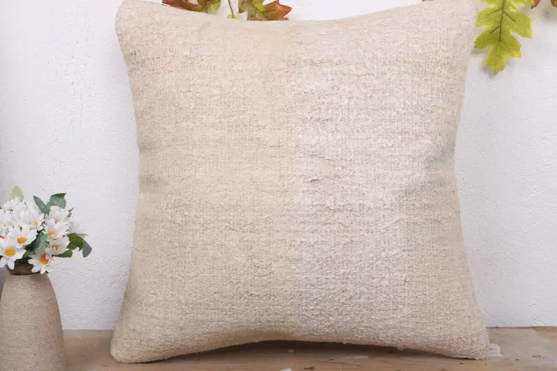 Natural Cushion, Ethnical Kilim Rug Pillow, Vintage Kilim Throw Pillow, Gift Pillow, Cushion Case, 18x18 Beige Pillow Cover, Chair Cushion Cover - 2