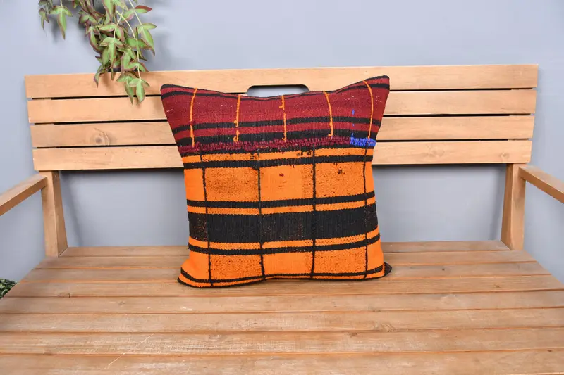 Cushion Cover, Vintage Pillow, Home Decor Pillow, Turkish Kilim Pillow, 20x20 Brown Pillow Sham, Decorative Bolster Pillow Case - 6