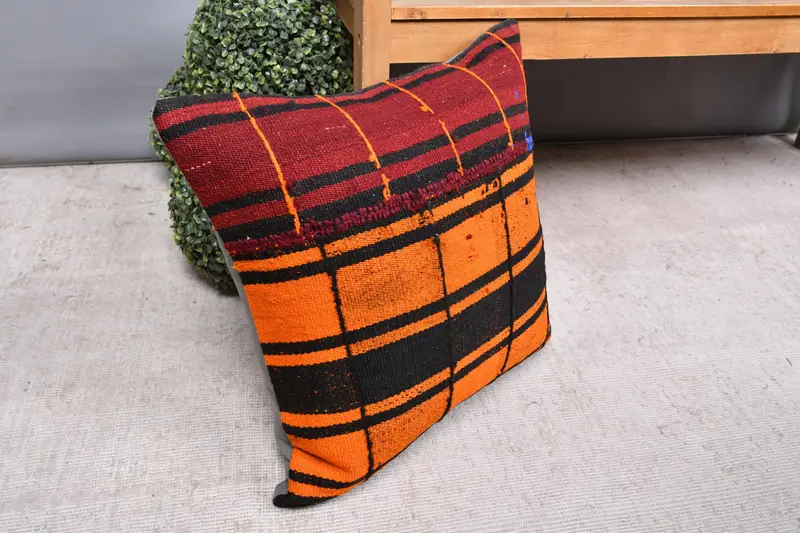 Cushion Cover, Vintage Pillow, Home Decor Pillow, Turkish Kilim Pillow, 20x20 Brown Pillow Sham, Decorative Bolster Pillow Case - 7