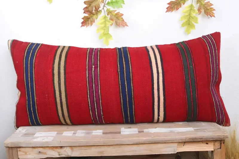 Pillow Case, Home Decor Pillow, Antique Pillows, Shabby Chic Cushion, Kilim Rug Cushion Cover, 16x36 Red Pillow Cover, Interior Designer Pillow - 2