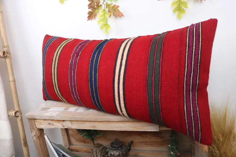 Pillow Case, Home Decor Pillow, Antique Pillows, Shabby Chic Cushion, Kilim Rug Cushion Cover, 16x36 Red Pillow Cover, Interior Designer Pillow - 4