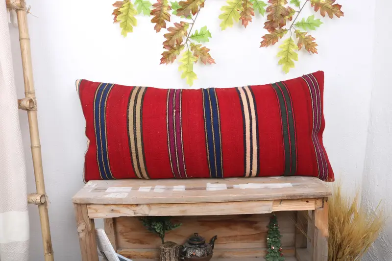 Pillow Case, Home Decor Pillow, Antique Pillows, Shabby Chic Cushion, Kilim Rug Cushion Cover, 16x36 Red Pillow Cover, Interior Designer Pillow - 1