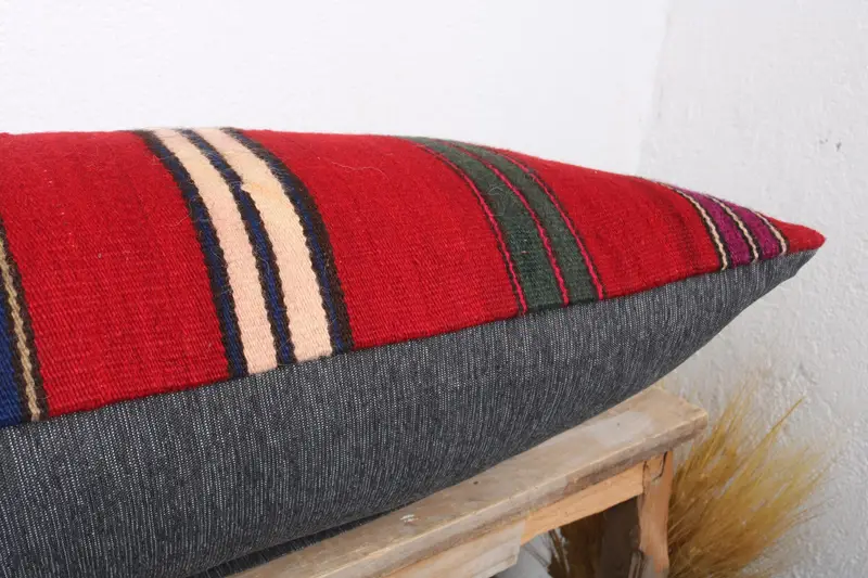 Pillow Case, Home Decor Pillow, Antique Pillows, Shabby Chic Cushion, Kilim Rug Cushion Cover, 16x36 Red Pillow Cover, Interior Designer Pillow - 6
