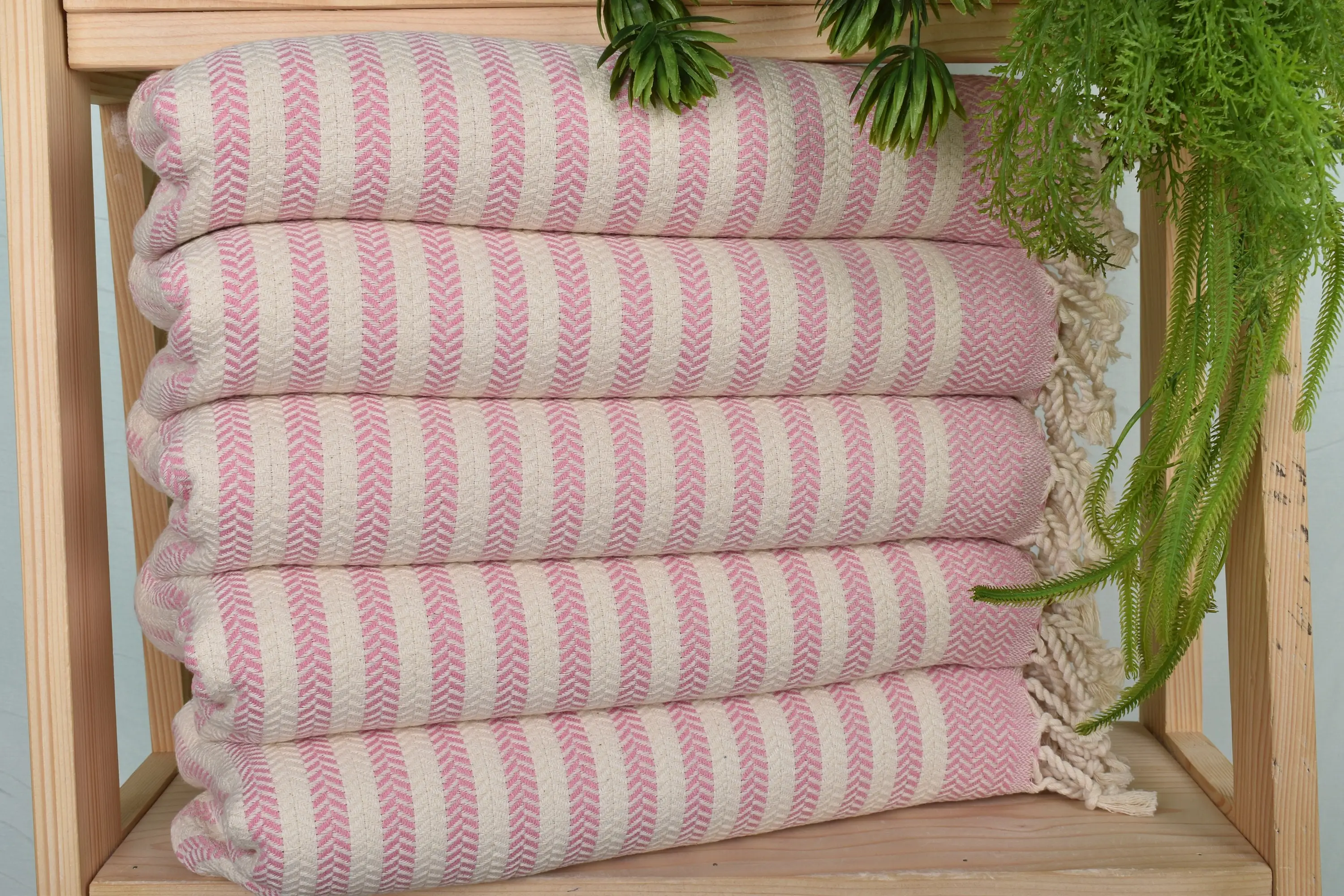 Pink Cotton Dish Towel Monogrammed Turkish Hand Towel Chevron, 18x40 Inches - 1