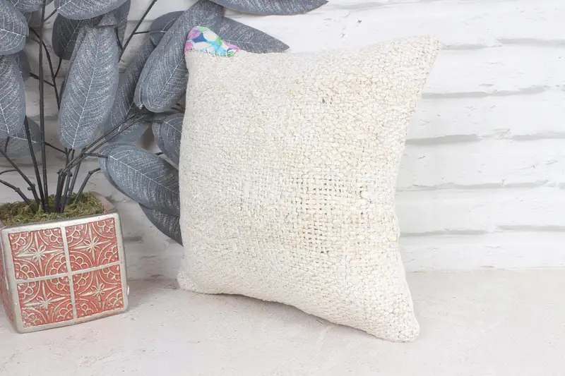 12x12 Beige Pillow Sham, Gift Pillow, Boho Pillow, Decorative Bolster Pillow, Cushion Cover, Outdoor Throw Pillow, Kilim Pillow - 3