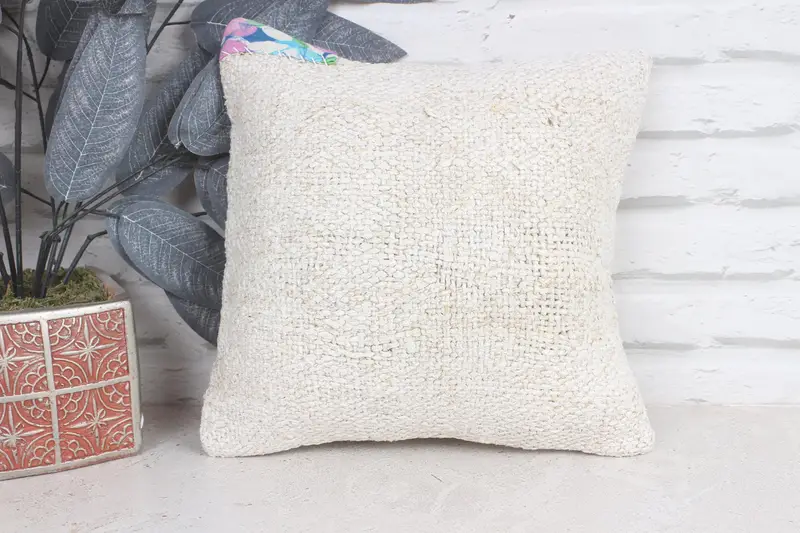 12x12 Beige Pillow Sham, Gift Pillow, Boho Pillow, Decorative Bolster Pillow, Cushion Cover, Outdoor Throw Pillow, Kilim Pillow - 1