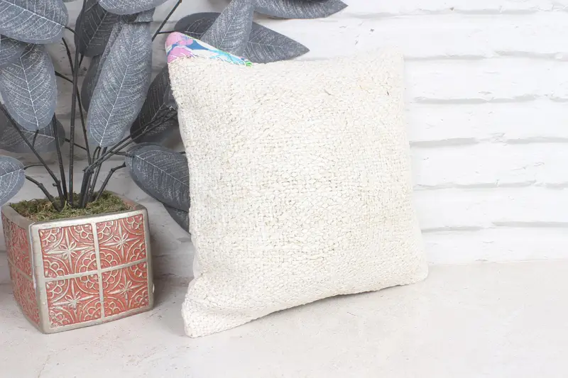 12x12 Beige Pillow Sham, Gift Pillow, Boho Pillow, Decorative Bolster Pillow, Cushion Cover, Outdoor Throw Pillow, Kilim Pillow - 4