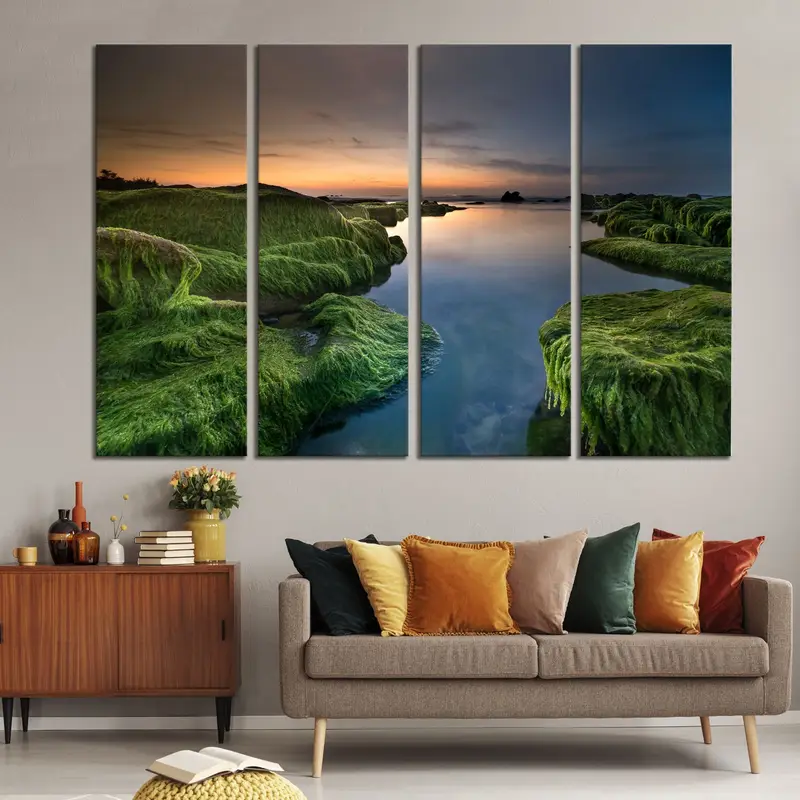 Nature Canvas Decor, Landscape Wall Art Canvas, Green And Blue Canvas Print, Wall Hanging Decor, Sunset Canvas Painting, Stream Wall Art - 3