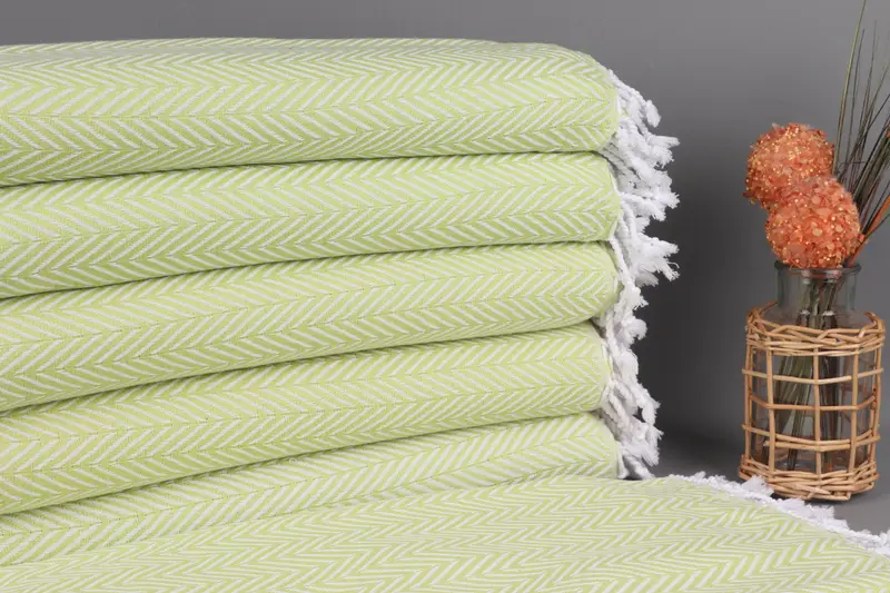 Personalized Turkish Beach Towel Green Chevron, Organic Cotton, 38x71 Inches