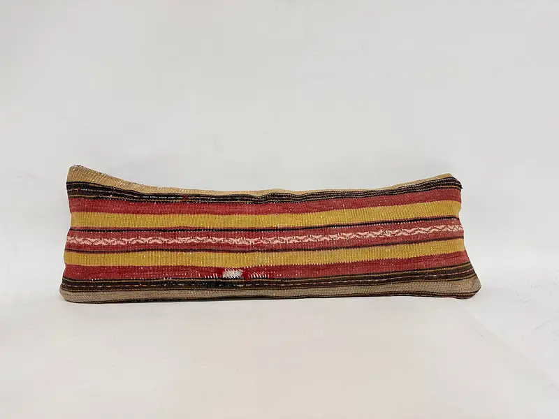 Throw Kilim Pillow, Nomadic Cushion Cover, Vintage Pillow, Authentic Pillow, Pillow Cover, 12x36 Red Pillow, Kilim Pillow Cover, Seat Pillow Sham - 1