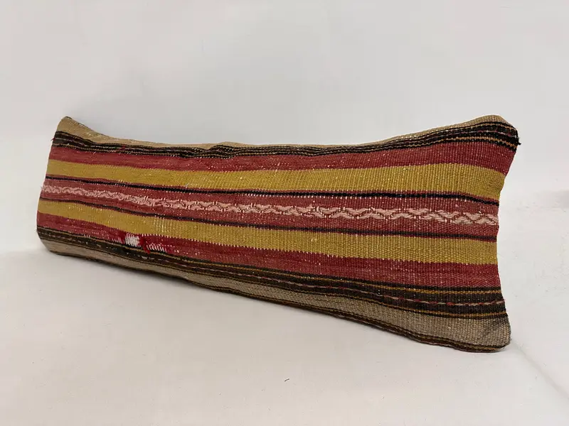 Throw Kilim Pillow, Nomadic Cushion Cover, Vintage Pillow, Authentic Pillow, Pillow Cover, 12x36 Red Pillow, Kilim Pillow Cover, Seat Pillow Sham - 3