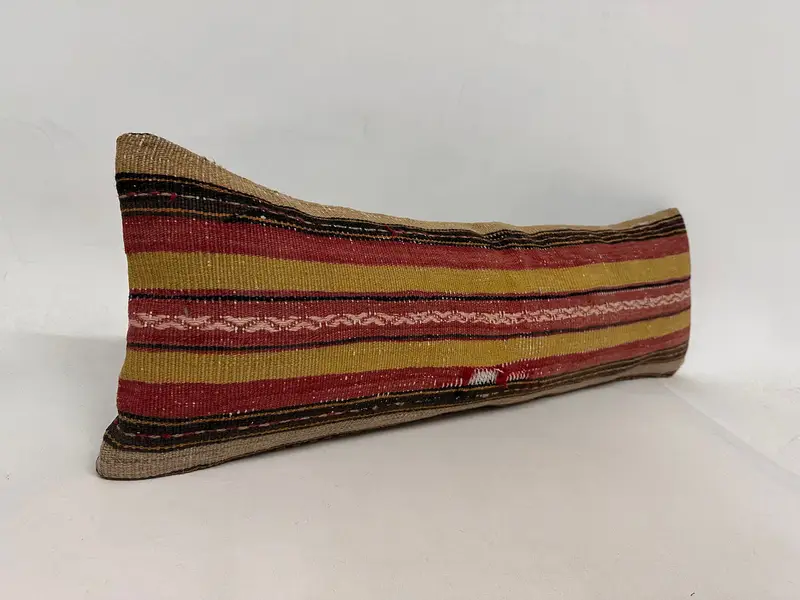 Throw Kilim Pillow, Nomadic Cushion Cover, Vintage Pillow, Authentic Pillow, Pillow Cover, 12x36 Red Pillow, Kilim Pillow Cover, Seat Pillow Sham - 2