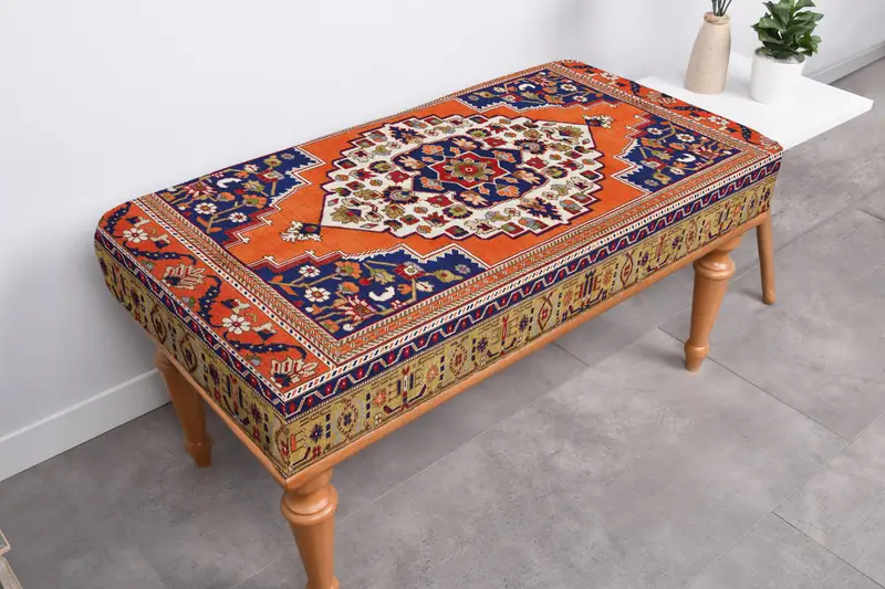 モジュール式オットマン キリム風ウールブレンドカバー付き、オットマン