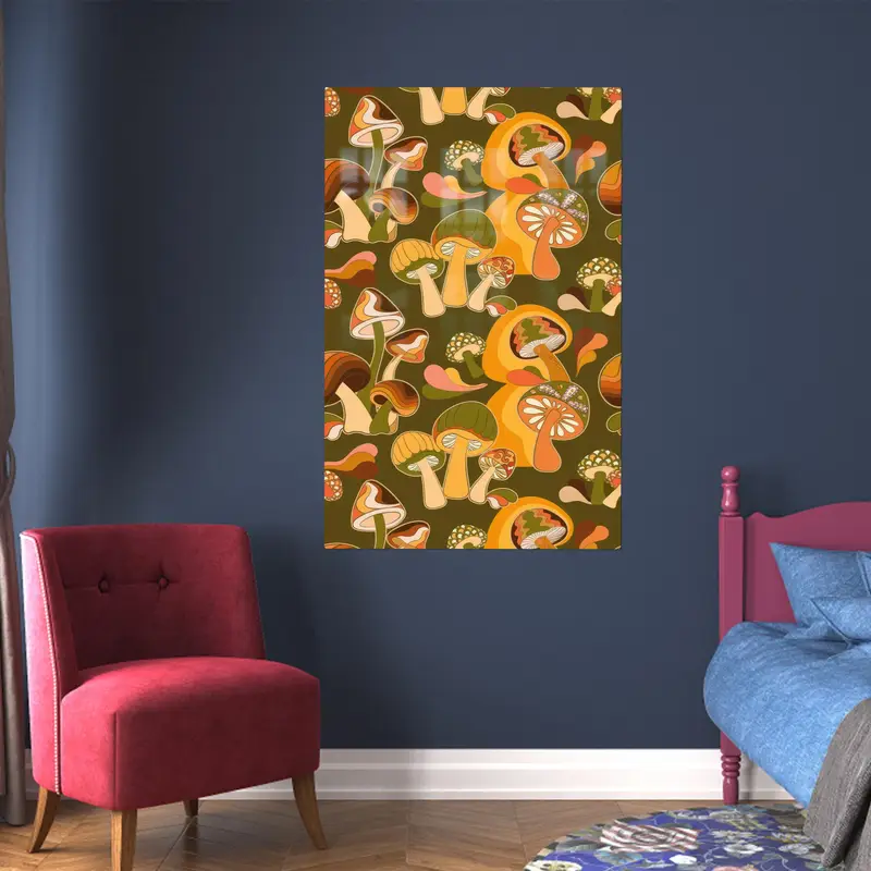 モダンなゲームルーム用のトレンディなキノコ模様のプリントガラス