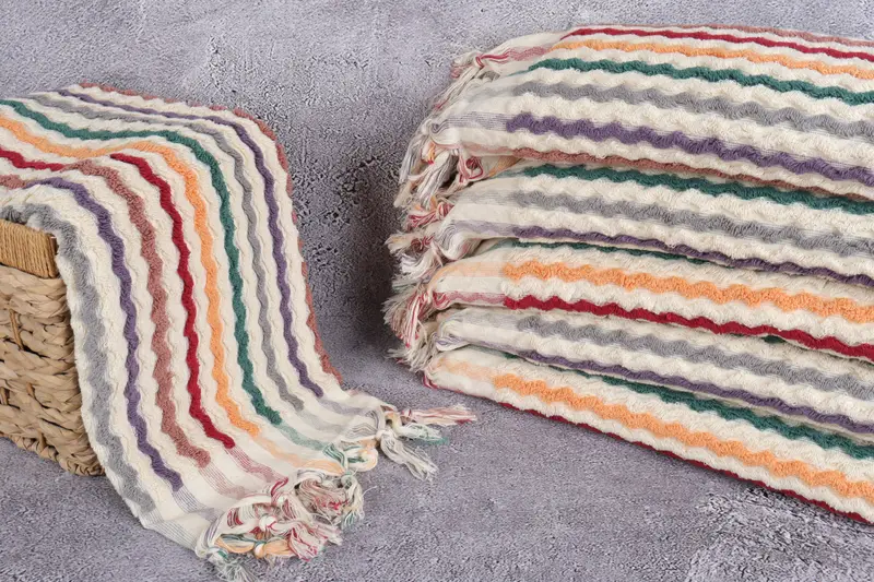 Turkish Towel Set, Quick-dry towel, Beach Towel Bulk, Bridal Party Gifts, 70x40 Cotton Pom Pom Zigzag Design Towel, Sand-resistant towel - 3