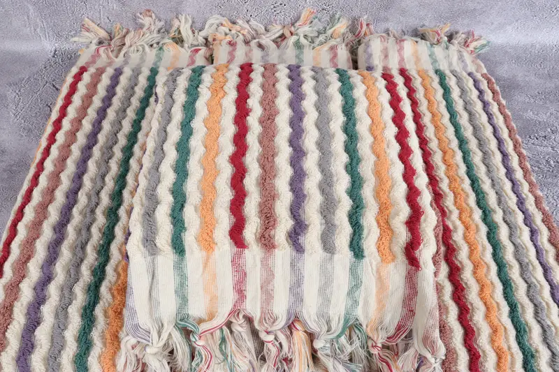 Turkish Towel Set, Quick-dry towel, Beach Towel Bulk, Bridal Party Gifts, 70x40 Cotton Pom Pom Zigzag Design Towel, Sand-resistant towel - 4