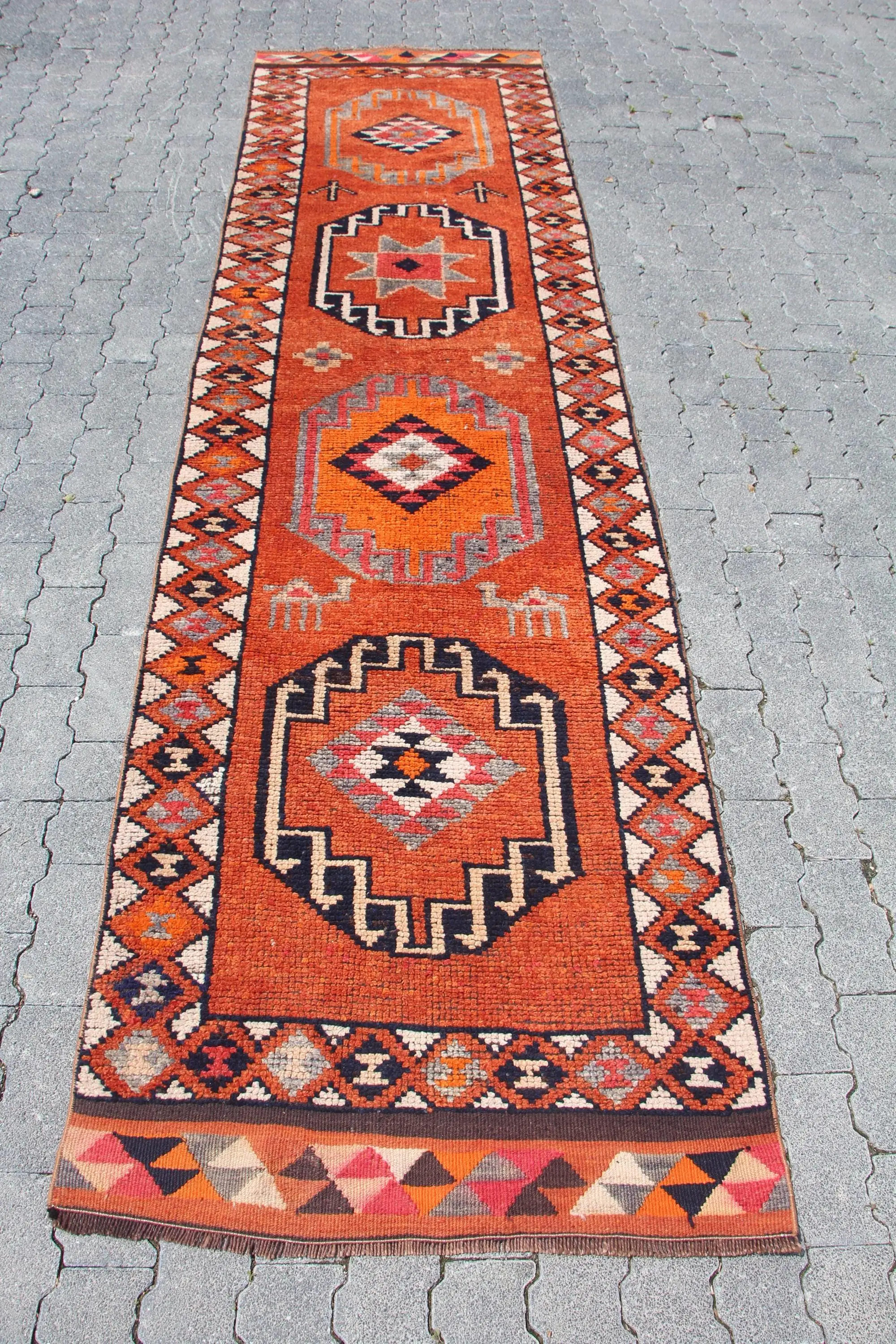 Vintage 2.9x11 ft Runner Rug, Turkish Rug, Herki Orange Southwestern Rug - 1