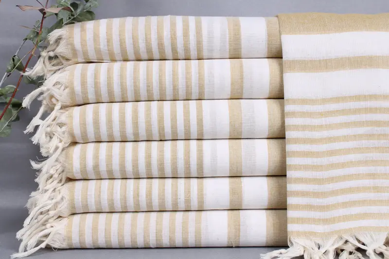 Wholesale Organic Cotton Mustard Peshtemal Towel, Striped, 40x71 Inches