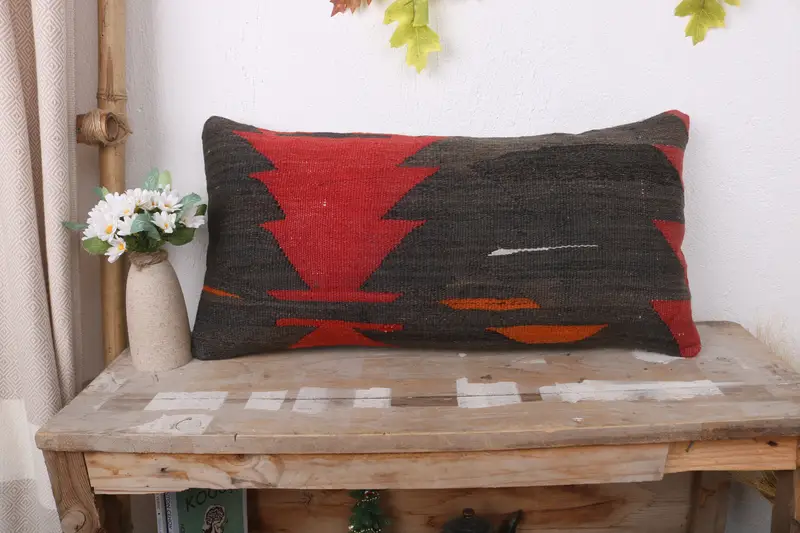 12x24 Brown Cushion Cover, Pet Pillow, Ethnical Kilim Rug Pillow, Accent Pillow Cover, Pillow Cover, Kilim Pillow Cover, Kilim Cushion Sham - 1