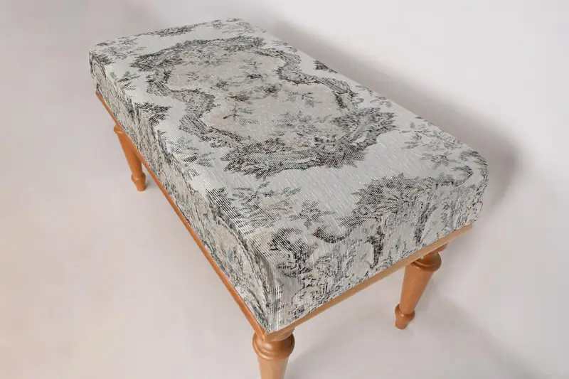 Modular Kilim-Inspired Ottoman, Beige & Brown Wool Blend Ottoman